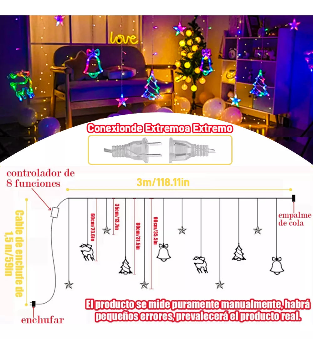 108 Uds. Luces Led Para Cortina Decoración Navideña Led 3m